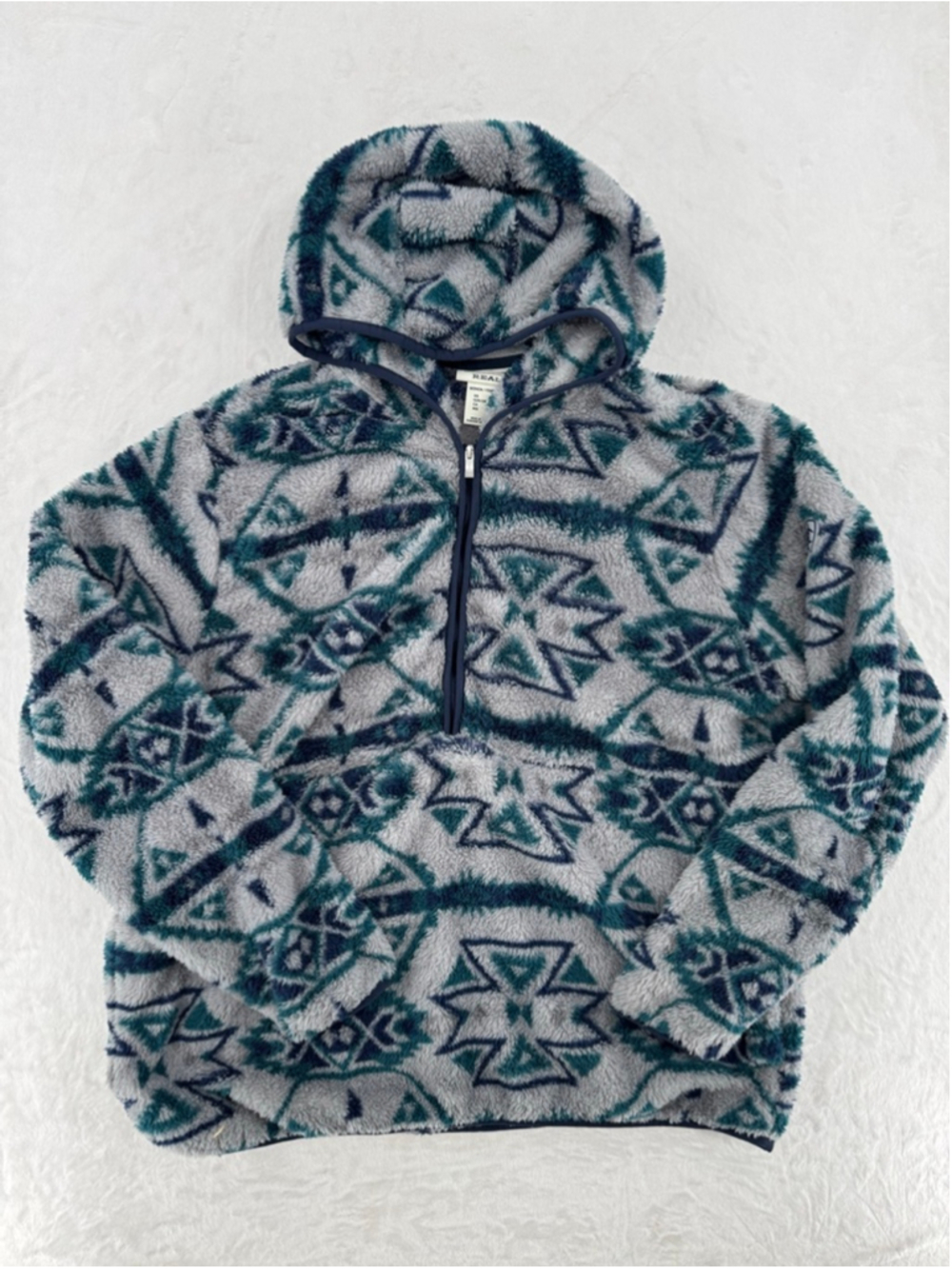 Ariat REAL Berber Pullover Hooded Sweatshirt Aztec Print Half Zip Fleece Size XL